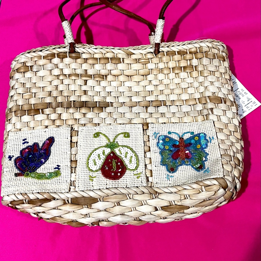 SALE! Quacker Factory Vintage/new Sequin Straw Bag - Butterfly, Ladybug closure